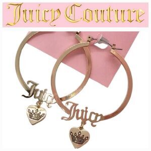 Juicy Couture Logo Drop Heart Crown Hoop Earrings